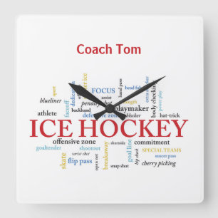 Personalisieren, Eishockey-Trainer Danke in Worten Quadratische Wanduhr