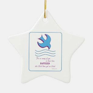 Personalisieren, Erwachsenentaufe Taube auf Blau Keramik Ornament