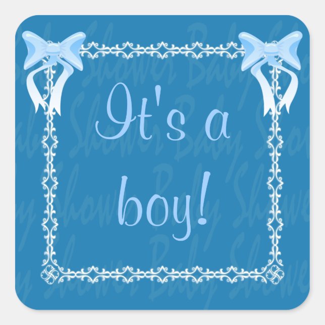 Personalisieren Es ist ein Baby Dusche Blue Bows Quadratischer Aufkleber (Vorderseite)