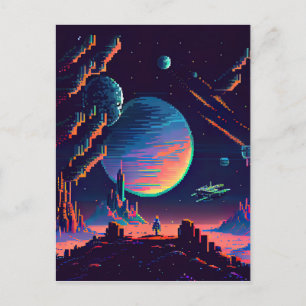Personalisieren - Farbiges Retro-8-Bit-Pixel-Leerz Postkarte