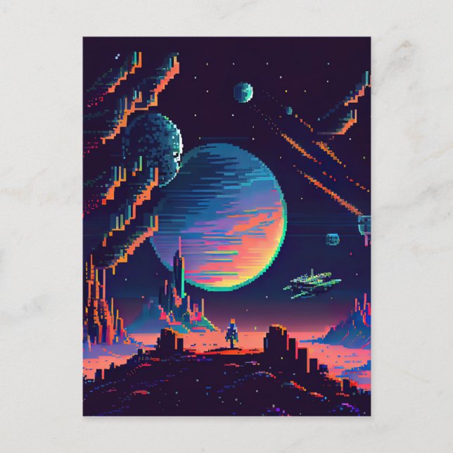 Personalisieren - Farbiges Retro-8-Bit-Pixel-Leerz Postkarte (Vorderseite)