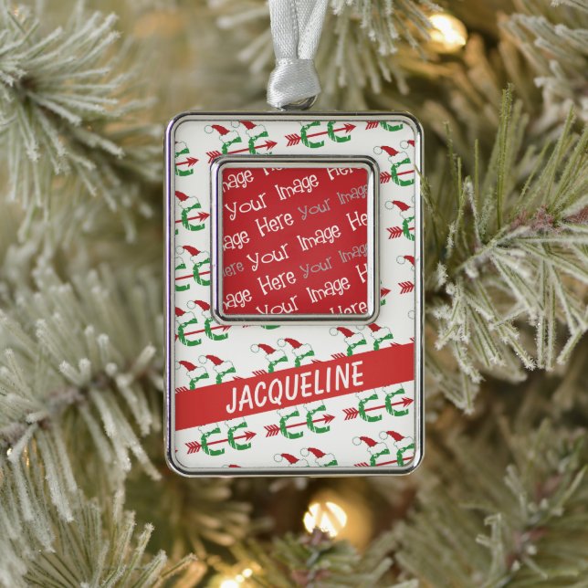 PERSONALISIEREN Foto Text Weihnachtskreuz Land Rahmen-Ornament Silber (Baum)