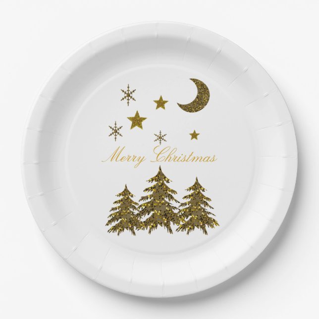 Personalisieren, Funkelnd Weihnachtsbaum, Mond, St Pappteller (Vorderseite)