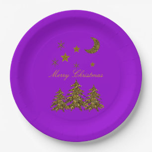 Personalisieren, Funkelnd Weihnachtsbaum, Mond, St Pappteller