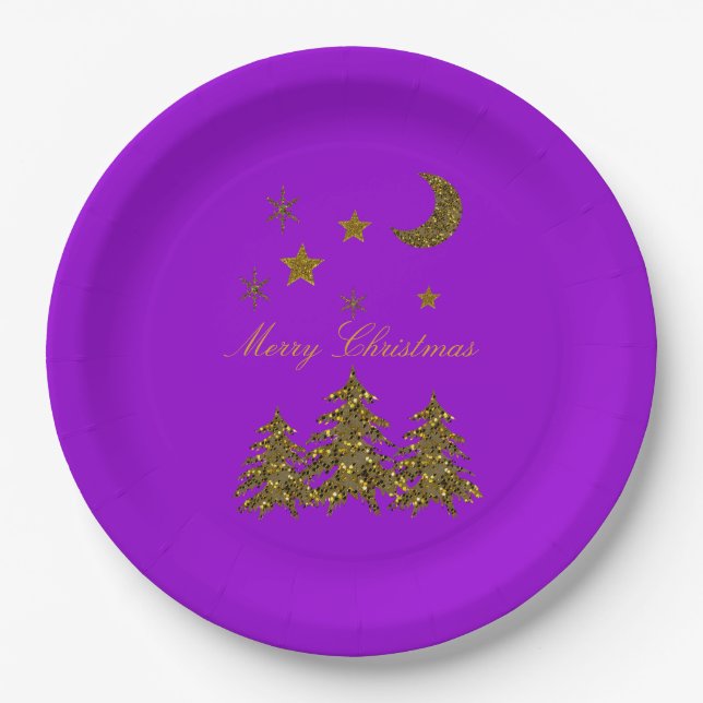 Personalisieren, Funkelnd Weihnachtsbaum, Mond, St Pappteller (Vorderseite)