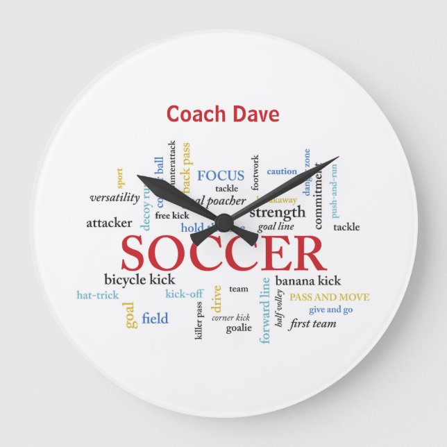 Personalisieren, Fußball-Coach danke Ihnen in Wort Große Wanduhr (Vorderseite)