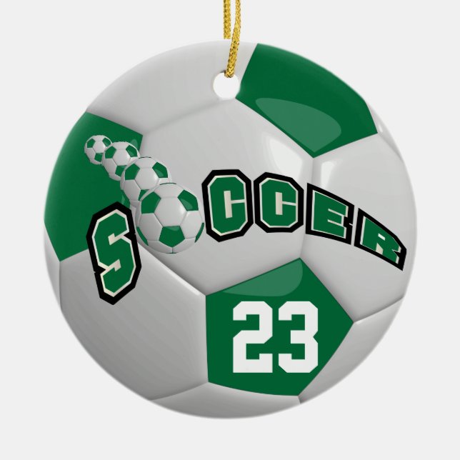 Personalisieren ⚽ Fußballball | Dunkelgrün Keramik Ornament (Vorne)