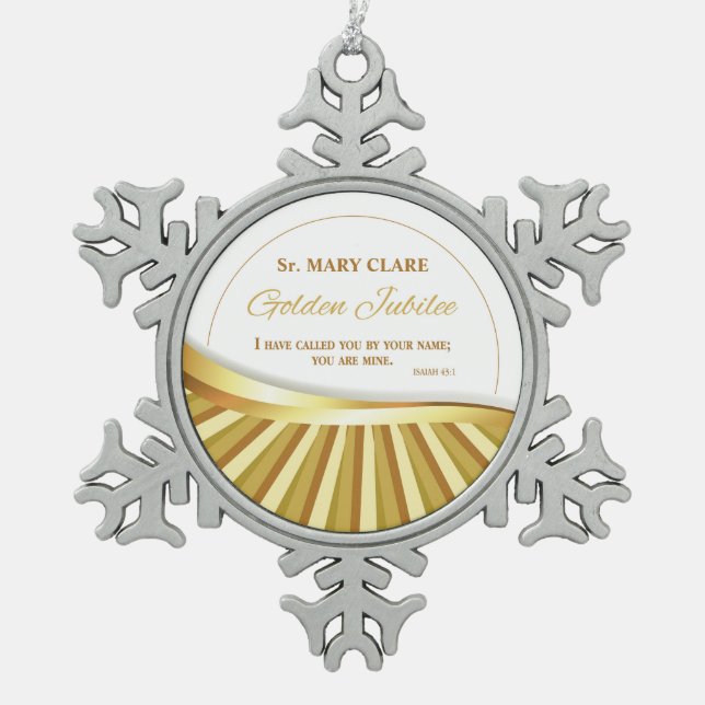 Personalisieren, Goldenes Jubiläum des religiösen  Schneeflocken Zinn-Ornament (Vorderseite)