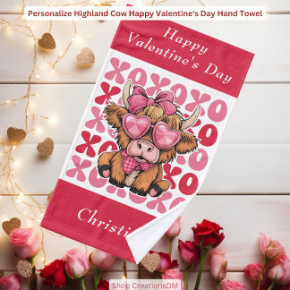 Personalisieren Highland Cow Frohen Valentinstag Handtuch