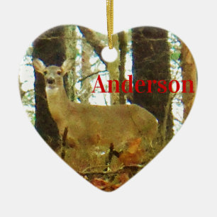 personalisieren: Hirsche in den Nebelkiefern Keramik Ornament