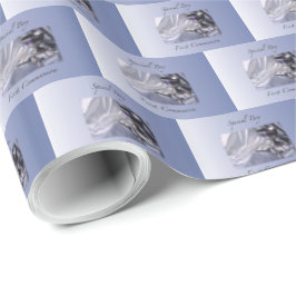 Personalisieren, Junge, Erste Kommunion Blau Geschenkpapier