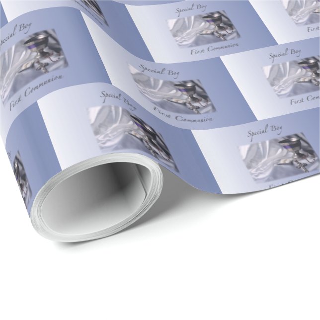 Personalisieren, Junge, Erste Kommunion Blau Geschenkpapier (Rolleneckpunkt)
