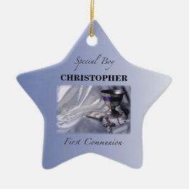 Personalisieren, Junge, Erste Kommunion Blau Keramikornament