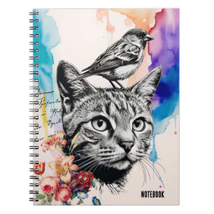 PERSONALISIEREN: Katze + Vögel Notebook-Journal Notizblock