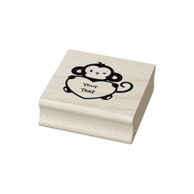 Personalisieren - Kleiner Affe mit Herz Gummistempel (Stempel)