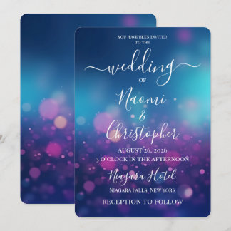 PERSONALISIEREN: Lila Blaue Bokeh-Blasen Hochzeit Einladung