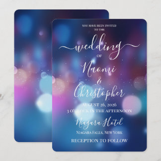 PERSONALISIEREN: Lila Blaue Glitzer Bokeh Hochzeit Einladung