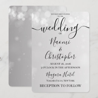 Personalisieren: Minimale Grau Weiße Bokeh Hochzei Einladung