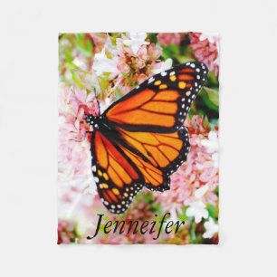 personalisieren mit/ Name Orange und Black Butterf Fleecedecke