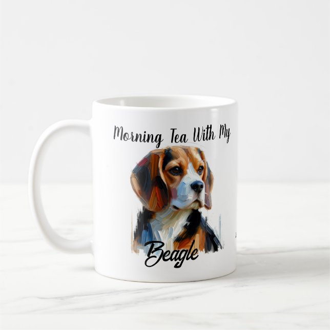 PERSONALISIEREN Moderner Morgen Tee Beagle Kaffeetasse (Links)