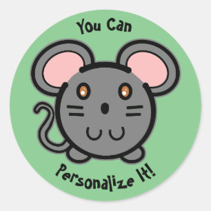 PERSONALISIEREN Niedlich Gray Mousie Runder Aufkleber