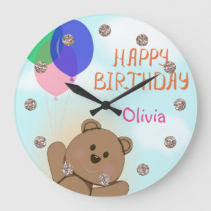 Personalisieren, persönlich, Geburtstag, Teddybär Große Wanduhr
