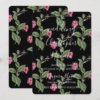 PERSONALISIEREN: Retro-Rose Blumen auf Schwarz Einladung