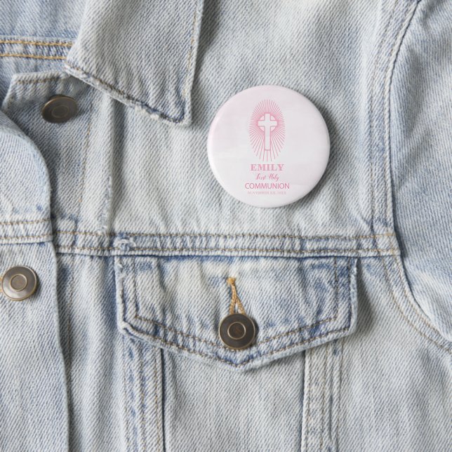 Personalisieren, Rosa Erste Heilige Kommune Cross  Button (Beispiel)