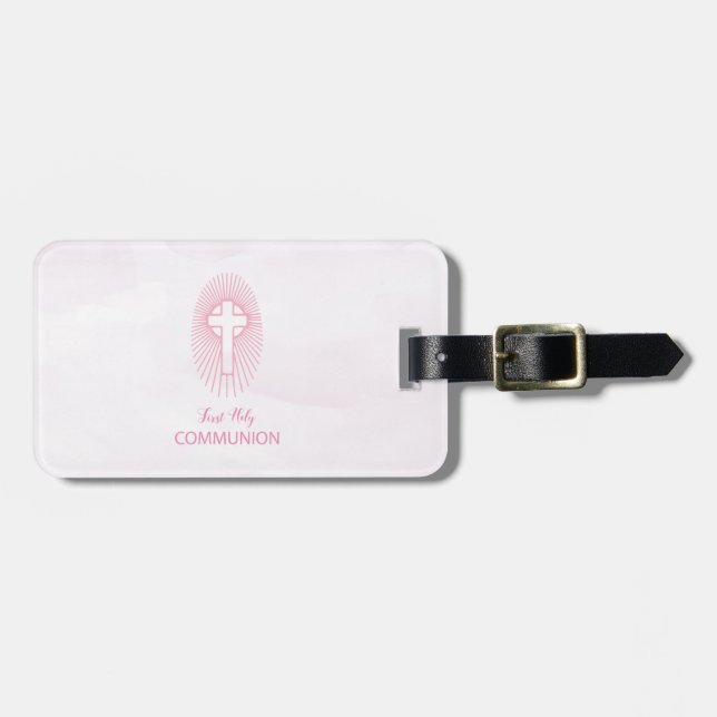 Personalisieren, Rosa Erste Heilige Kommune Cross  Gepäckanhänger (Vorderseite horizontal)