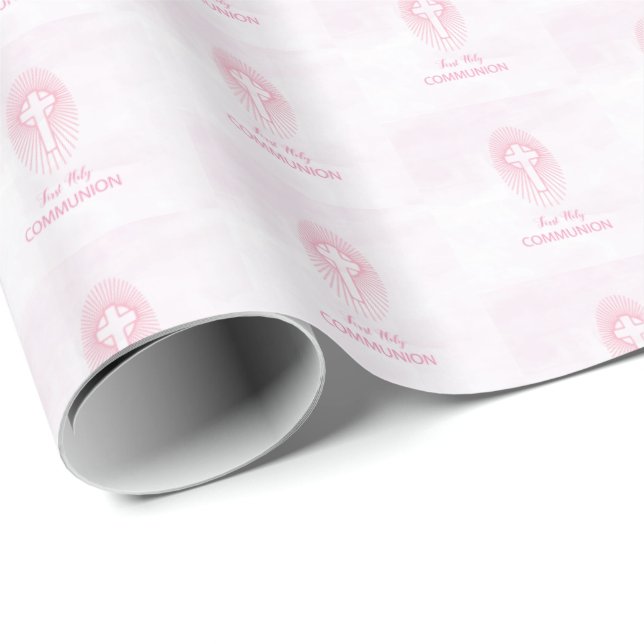 Personalisieren, Rosa Erste Heilige Kommune Cross  Geschenkpapier (Rolleneckpunkt)
