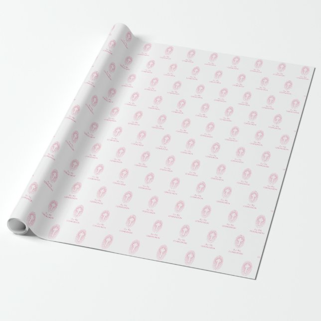 Personalisieren, Rosa Erste Heilige Kommune Cross  Geschenkpapier (Ungerollt)
