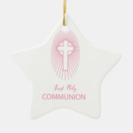 Personalisieren, Rosa Erste Heilige Kommune Cross  Keramik Ornament