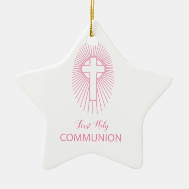 Personalisieren, Rosa Erste Heilige Kommune Cross  Keramik Ornament (Vorne)
