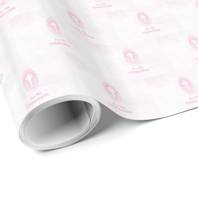 Personalisieren, Rosa Erste Heilige Kommune Kreuz  Geschenkpapier (Rolleneckpunkt)