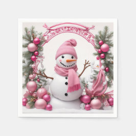 Personalisieren: Rosa Weihnachtsschneemann Serviette