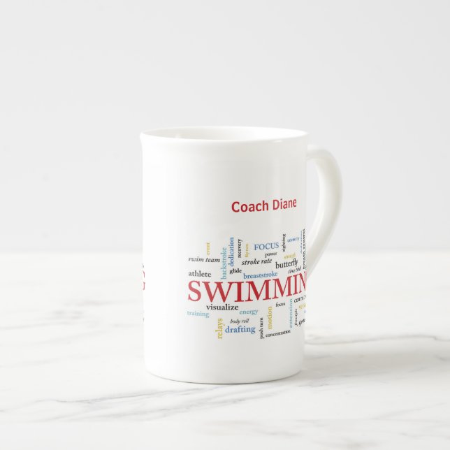 Personalisieren, Schwimmen Coach Danke in Worten Prozellantasse (Vorderseite Rechts)