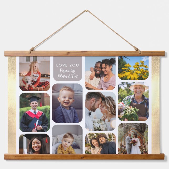 Personalisieren Sie 11 Fotos Moderne Elegante Lieb Wandteppich Mit Holzrahmen (Vorne)