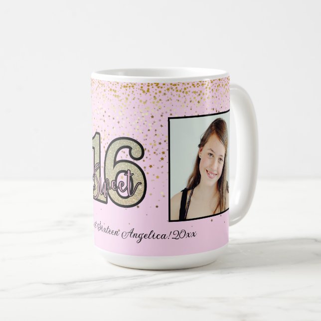 Personalisieren Sie 2 Fotos & Nachrichten Sweet 16 Kaffeetasse (VorderseiteRechts)