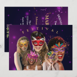 Personalisieren Sie 5 Foto Masquerade Masken Mardi Einladung