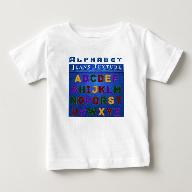Personalisieren Sie Alphabet Muster Jeans Textur Baby T-shirt (Vorderseite)