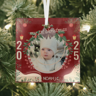 Personalisieren Sie Babyname und Foto Ornament Aus Glas