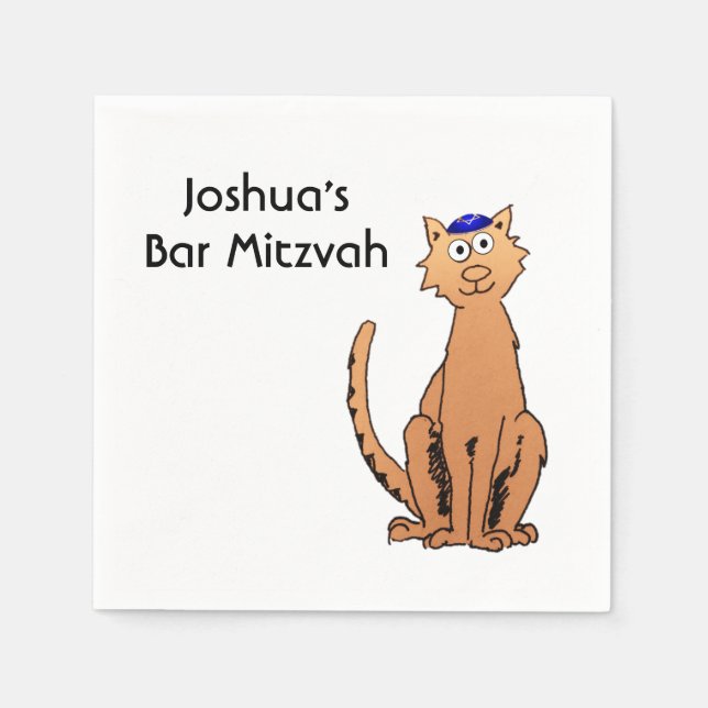 Personalisieren Sie Bar Mitzvah Kippah Cat Party N Serviette (Vorderseite)