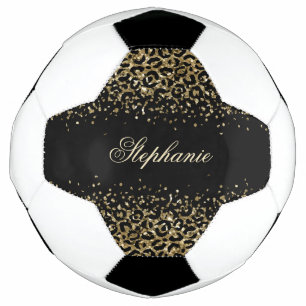 Personalisieren Sie Black Gold Leopard Print Glitz Fußball
