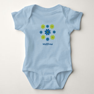 Personalisieren Sie blaue Frühlingsblumen Babydusc Baby Strampler