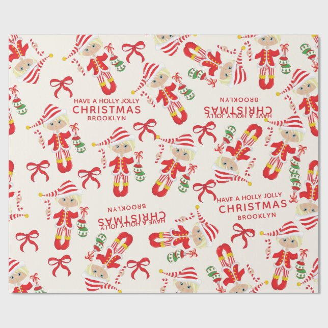 Personalisieren Sie Blonde Girl Elf Geschenkpapier (Flach)