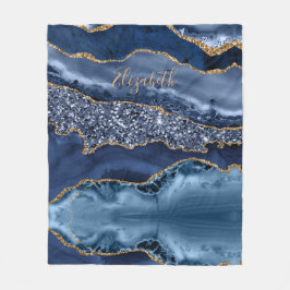 Personalisieren Sie Blue Gold Glitzer Agate Marble Fleecedecke