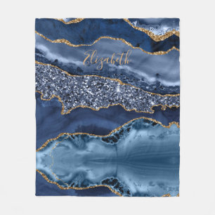 Personalisieren Sie Blue Gold Glitzer Agate Marble Fleecedecke
