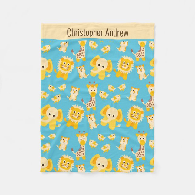 Personalisieren Sie Blue Yellow Jungle Safari Anim Fleecedecke (Vorderseite)