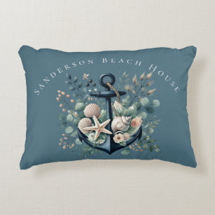 Personalisieren Sie Boho Blue Coastal Anchor Round Dekokissen