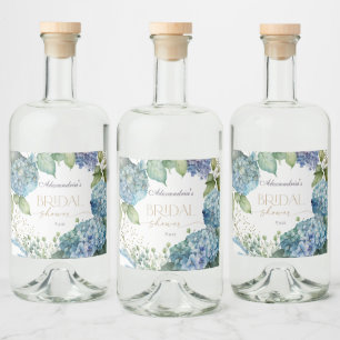 Personalisieren Sie Brautparty Blue Hydrangeas Alkoholflaschenetikett
